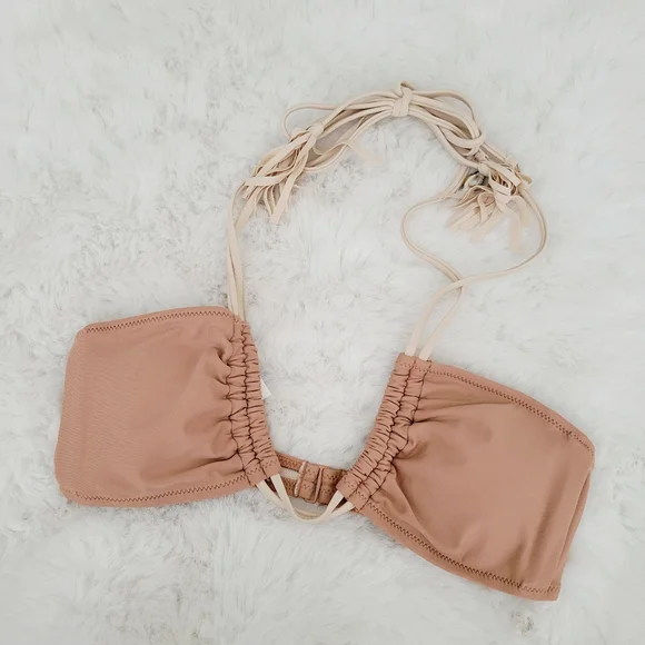 👒AERIE TASSEL HALTER BIKINI TOP SIZE S - Picture 4 of 7